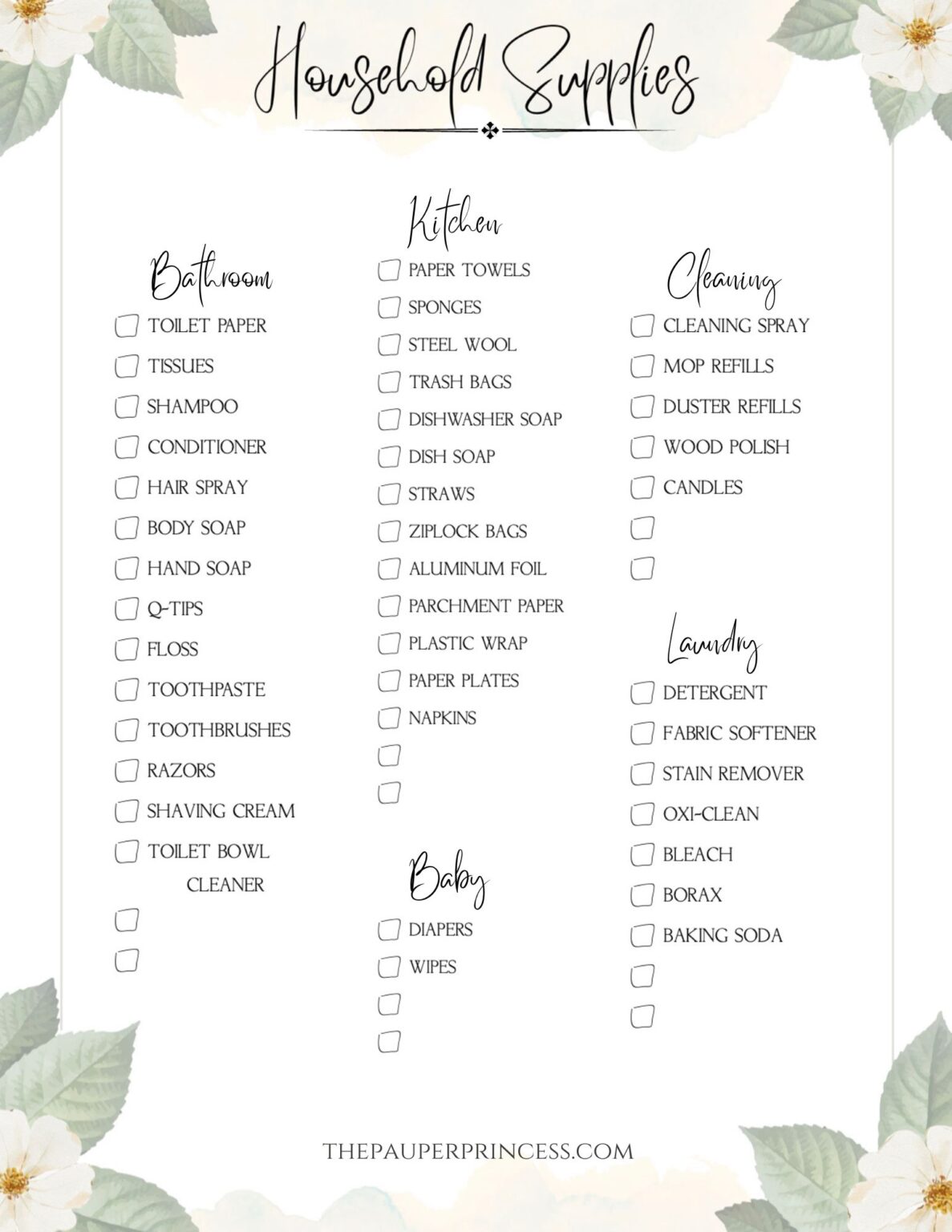 Freebie! Floral Printable Grocery Checklist PDF – Download Now - The ...